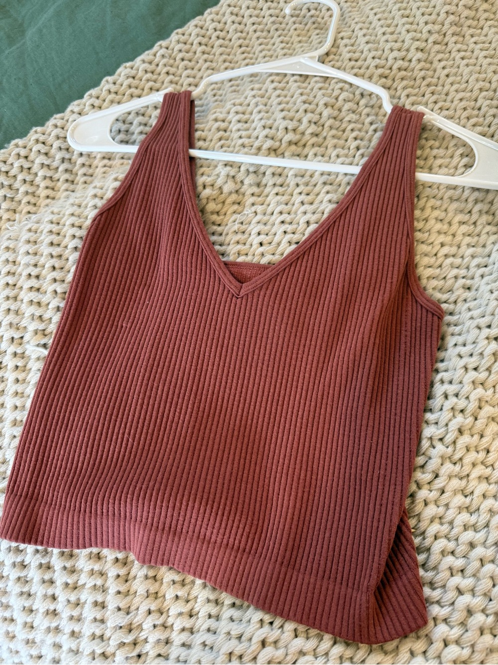 Free People Ribbed V-Neck Tank Top - Rusty Brick